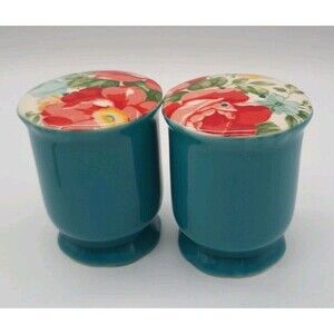 Pioneer Woman - Salt and Pepper Shakers  Floral Teal Turquoise Flowers